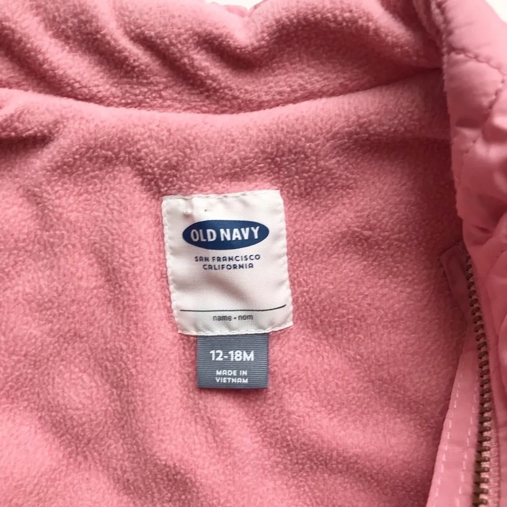 Old Navy pink fleece lined quilt stitched vest EUC 12-18 months